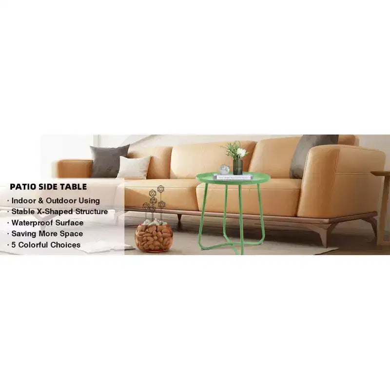 Small Round Metal Outdoor Side Table with Weatherproof Powder Coat Finish, Green