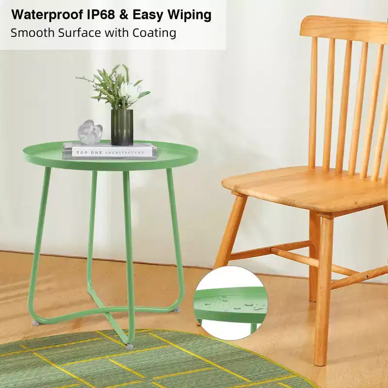 Small Round Metal Outdoor Side Table with Weatherproof Powder Coat Finish, Green