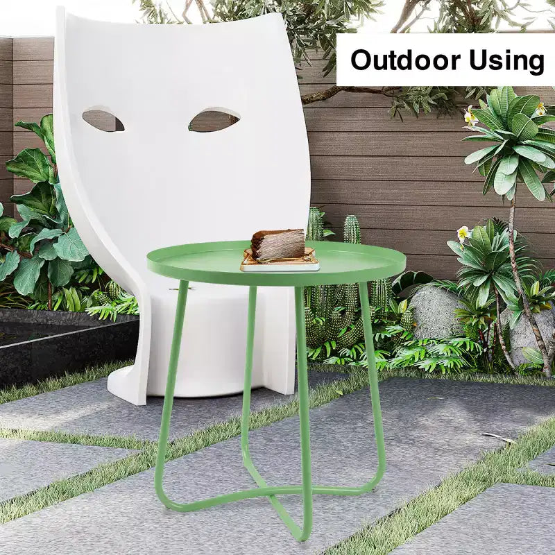 Small Round Metal Outdoor Side Table with Weatherproof Powder Coat Finish, Green