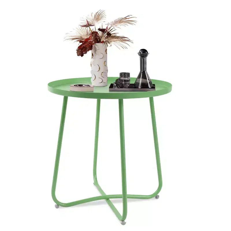 Small Round Metal Outdoor Side Table with Weatherproof Powder Coat Finish, Green