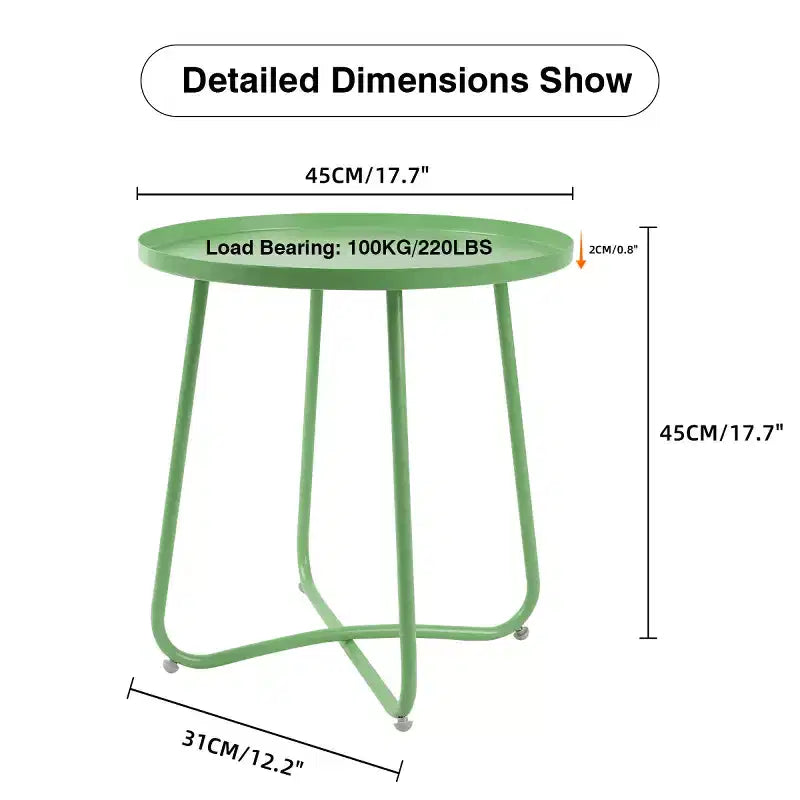 Small Round Metal Outdoor Side Table with Weatherproof Powder Coat Finish, Green