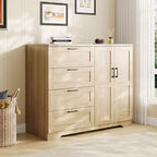 43.3" Freestanding Wardrobe Cabinet with Hanging Rod and 4 Drawers