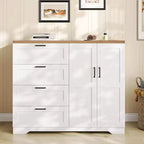 43.3" Freestanding Wardrobe Cabinet with Hanging Rod and 4 Drawers