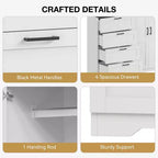 43.3" Freestanding Wardrobe Cabinet with Hanging Rod and 4 Drawers