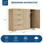 43.3" Freestanding Wardrobe Cabinet with Hanging Rod and 4 Drawers