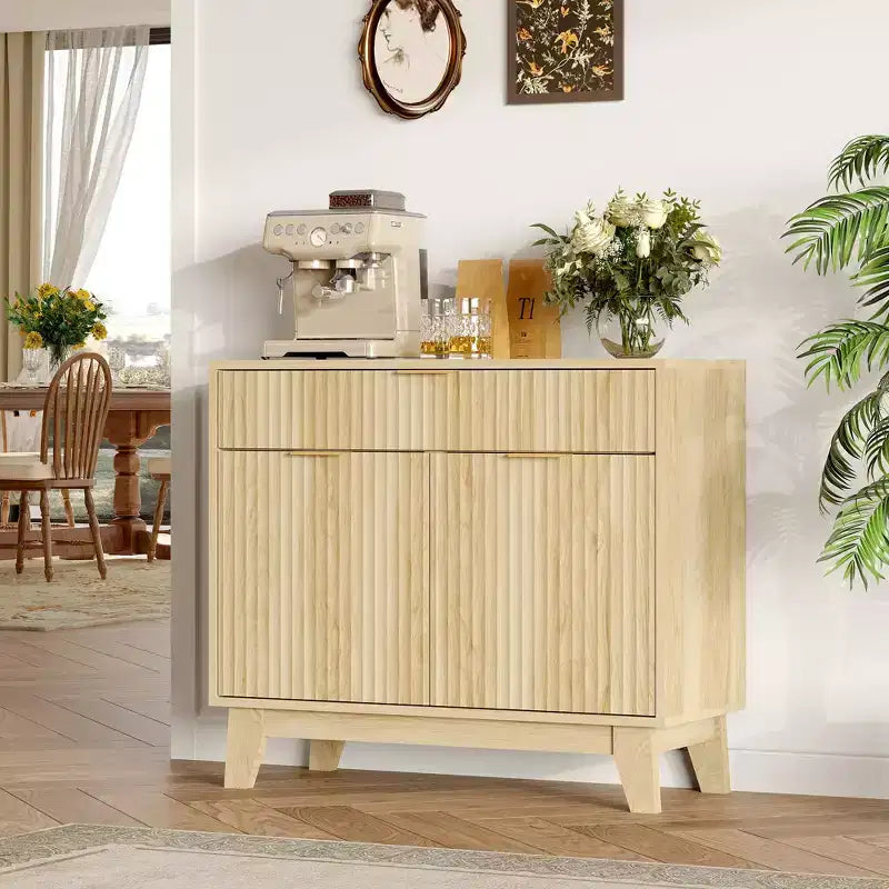 Fluted Sideboard Buffet Cabinet with Adjustable Shelf and Drawer