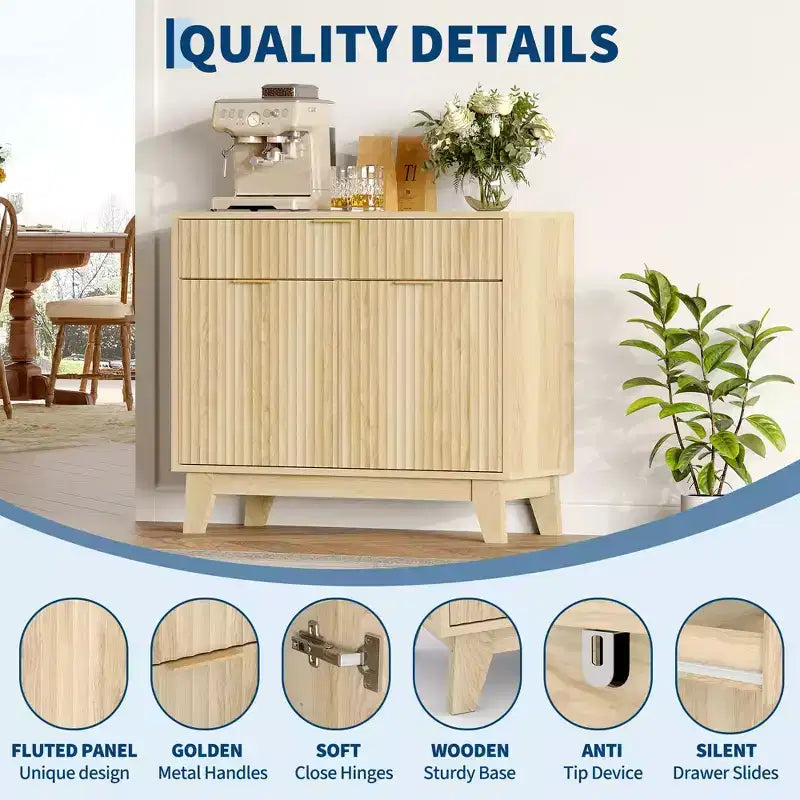 Fluted Sideboard Buffet Cabinet with Adjustable Shelf and Drawer