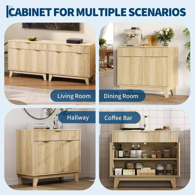Fluted Sideboard Buffet Cabinet with Adjustable Shelf and Drawer