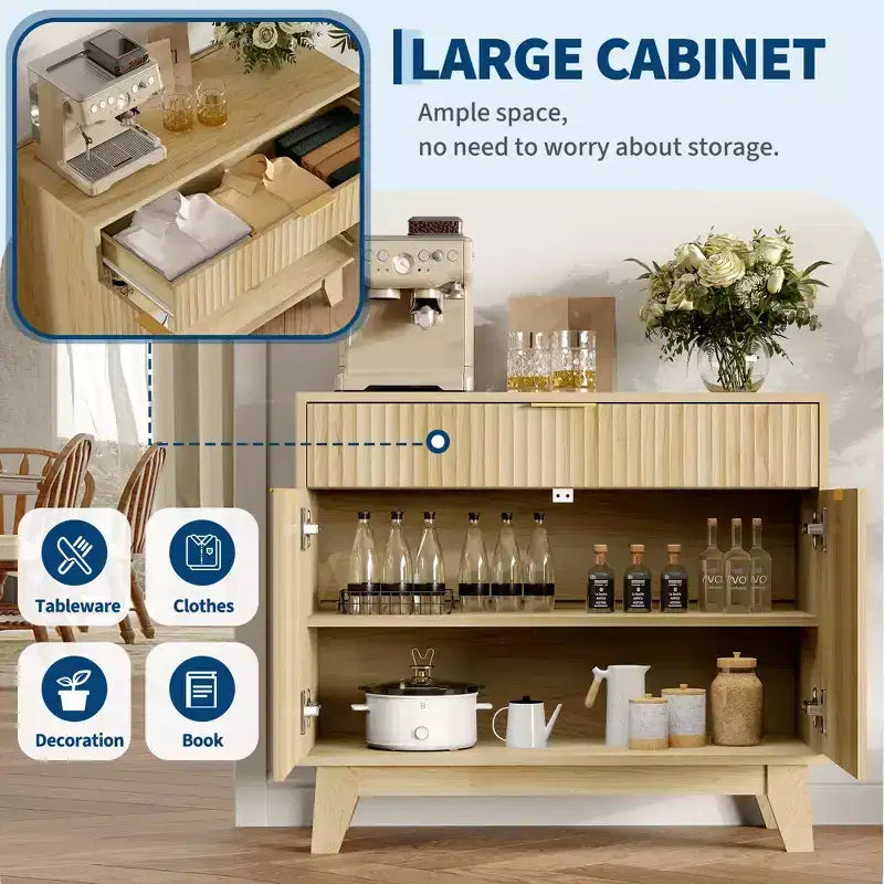 Fluted Sideboard Buffet Cabinet with Adjustable Shelf and Drawer