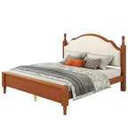 Wood Platform Bed with Upholstered Headboard