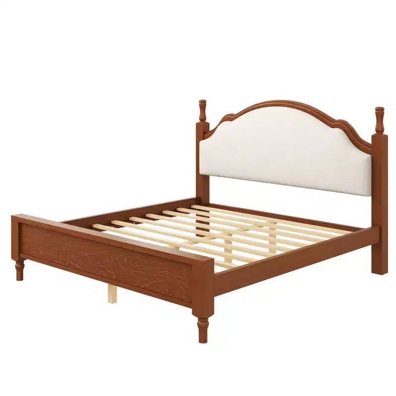 Wood Platform Bed with Upholstered Headboard