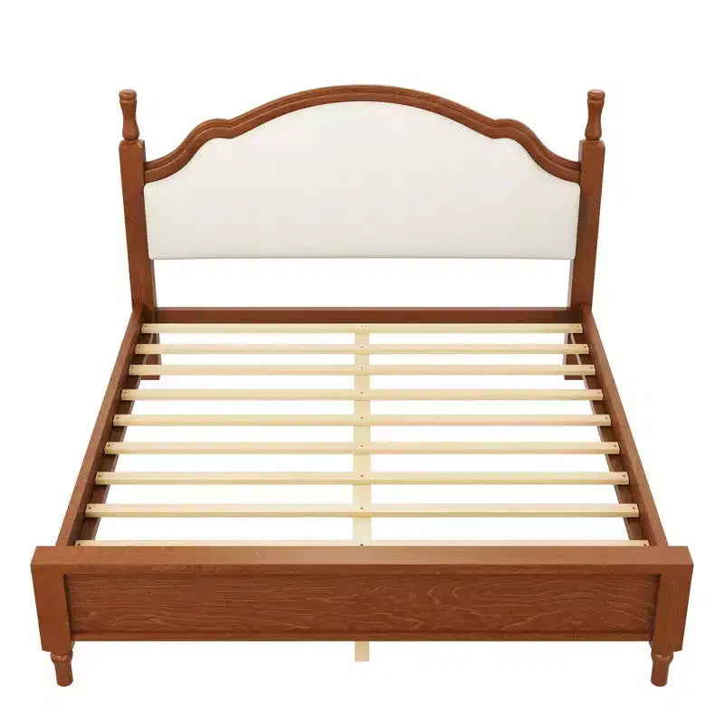 Wood Platform Bed with Upholstered Headboard