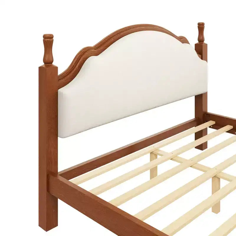 Wood Platform Bed with Upholstered Headboard