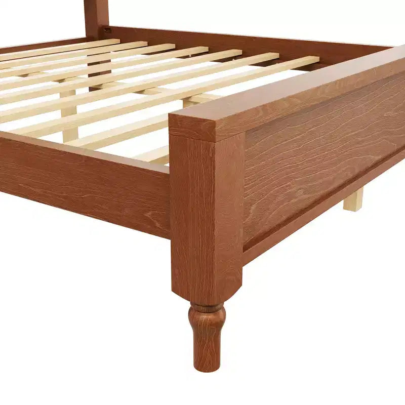 Wood Platform Bed with Upholstered Headboard