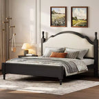 Wood Platform Bed with Upholstered Headboard