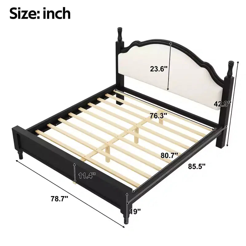 Wood Platform Bed with Upholstered Headboard