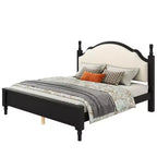 Wood Platform Bed with Upholstered Headboard