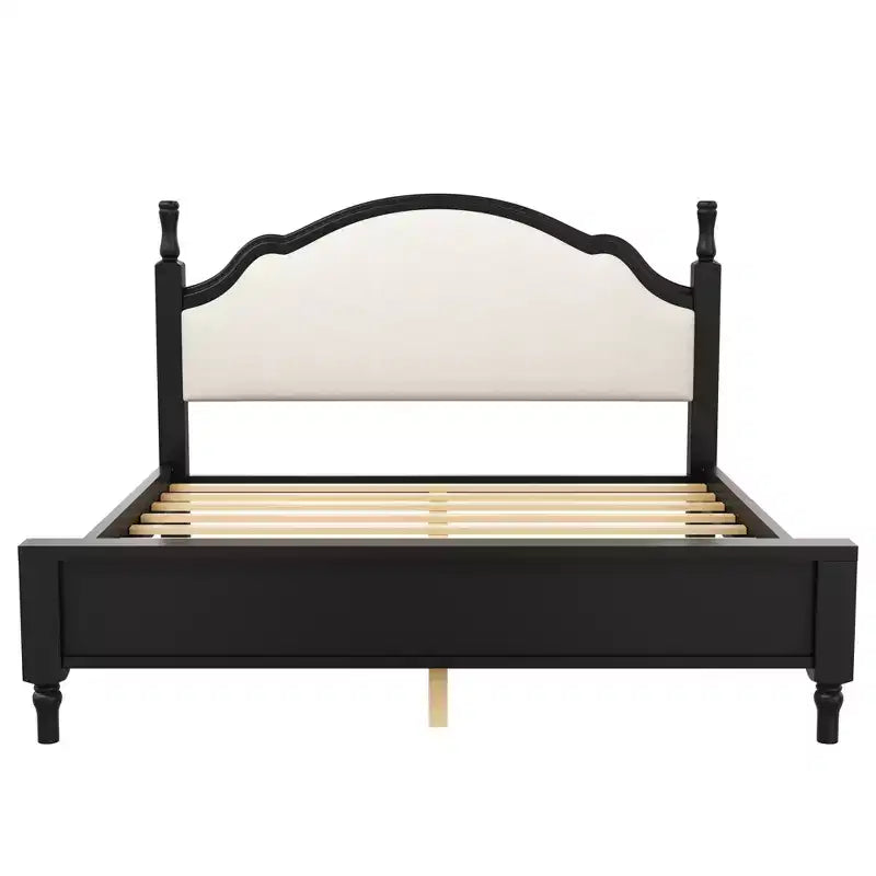 Wood Platform Bed with Upholstered Headboard