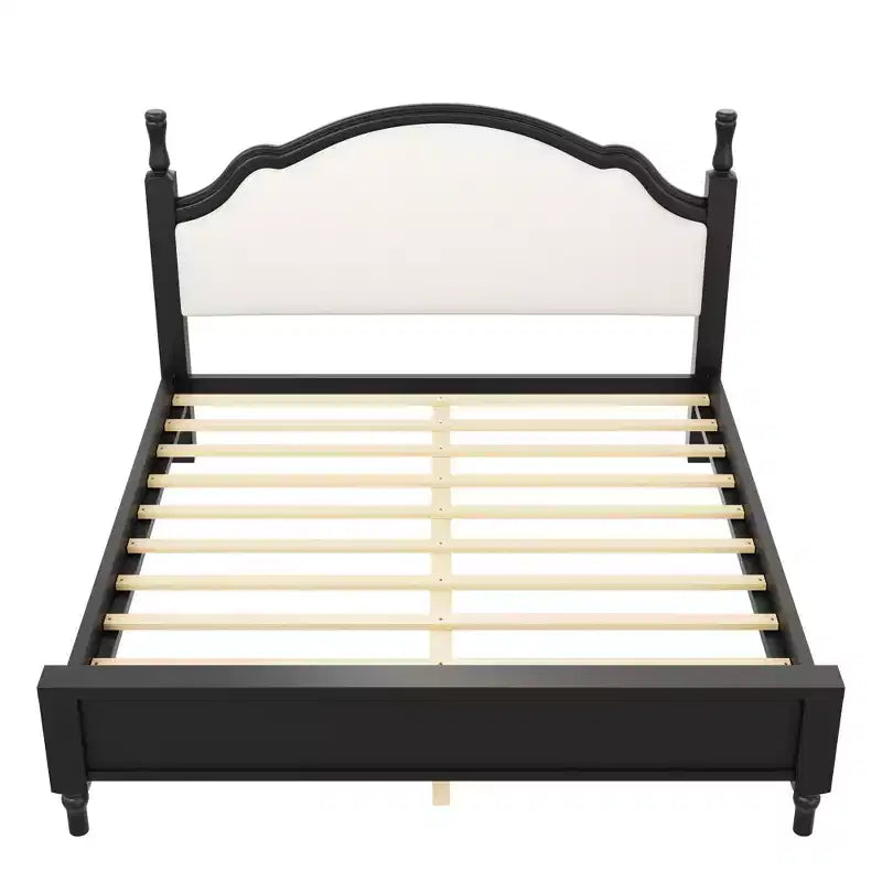 Wood Platform Bed with Upholstered Headboard