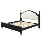 Wood Platform Bed with Upholstered Headboard