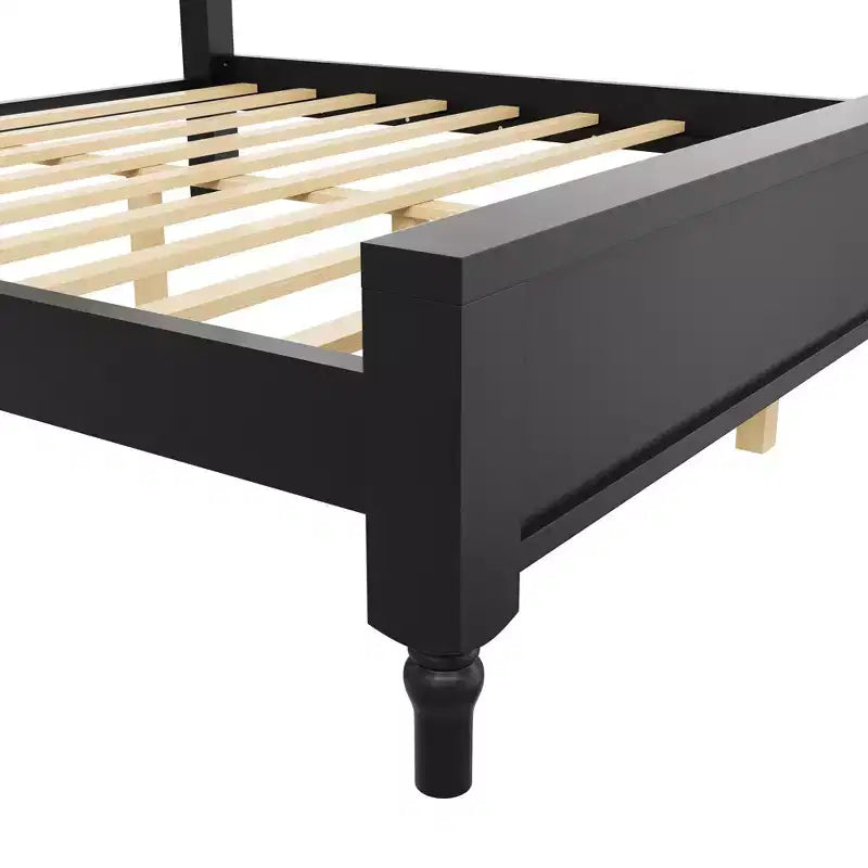 Wood Platform Bed with Upholstered Headboard