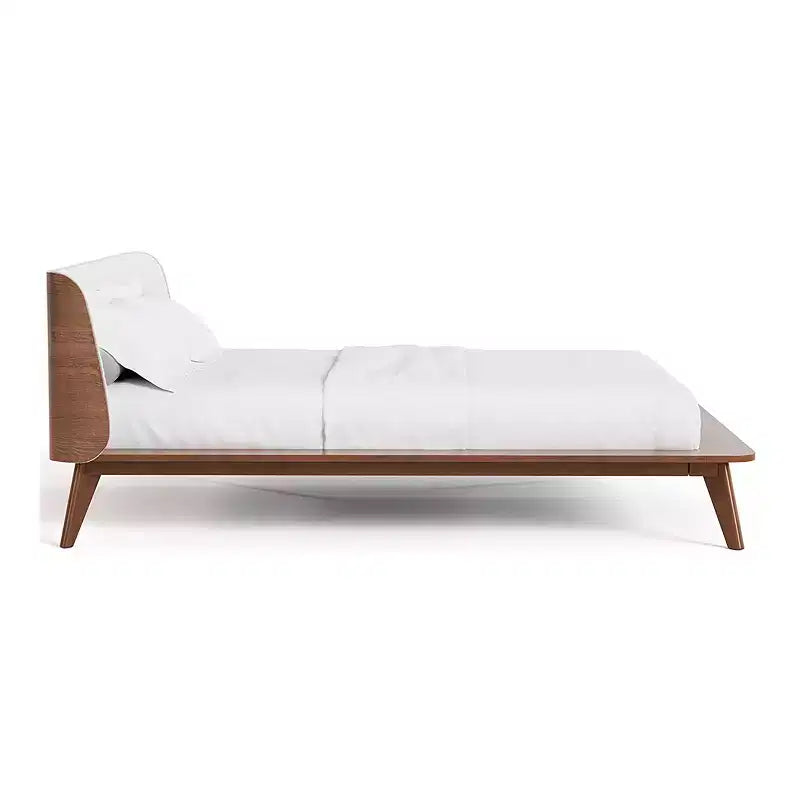Full Mid-Century Modern Boucle Curved Headboard Platform Bed - Walnut