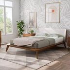 Full Mid-Century Modern Boucle Curved Headboard Platform Bed - Walnut