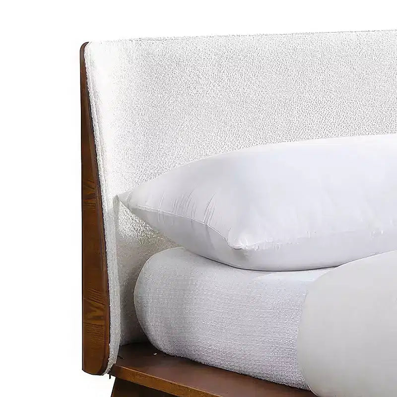 Full Mid-Century Modern Boucle Curved Headboard Platform Bed - Walnut