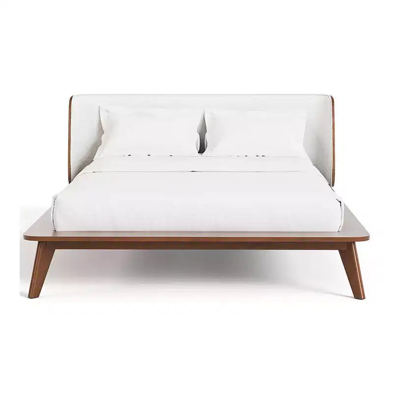Full Mid-Century Modern Boucle Curved Headboard Platform Bed - Walnut