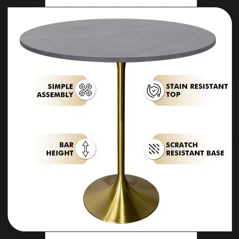 36" Round Bar-Height Dining Table with Sintered Stone Top and Pedestal Base