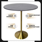 36" Round Bar-Height Dining Table with Sintered Stone Top and Pedestal Base