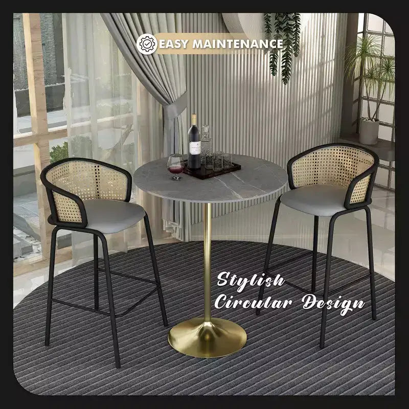 36" Round Bar-Height Dining Table with Sintered Stone Top and Pedestal Base