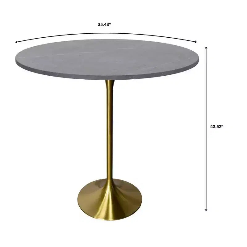 36" Round Bar-Height Dining Table with Sintered Stone Top and Pedestal Base
