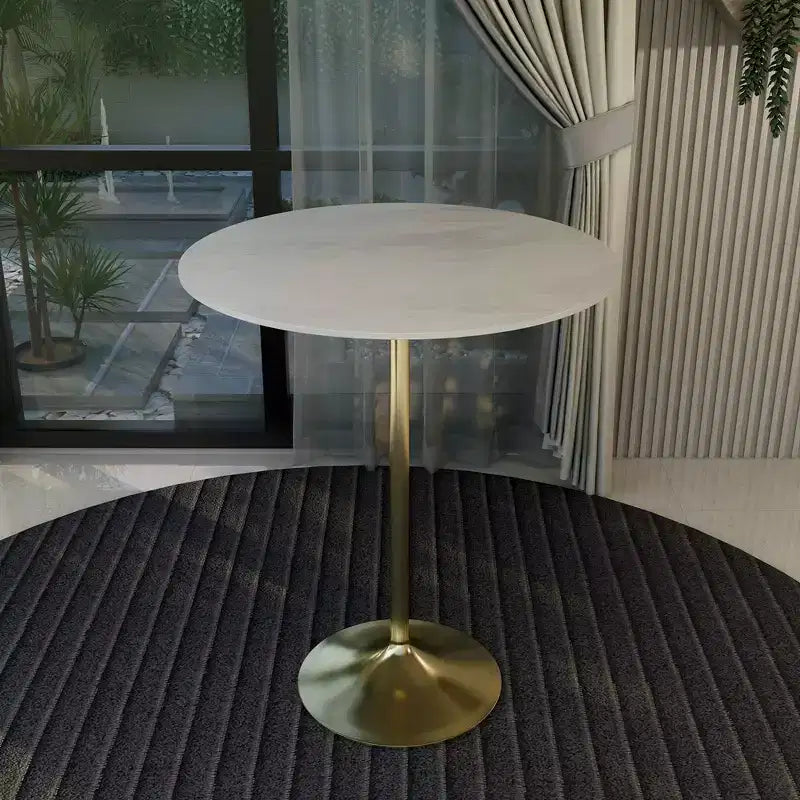 36" Round Bar-Height Dining Table with Sintered Stone Top and Pedestal Base
