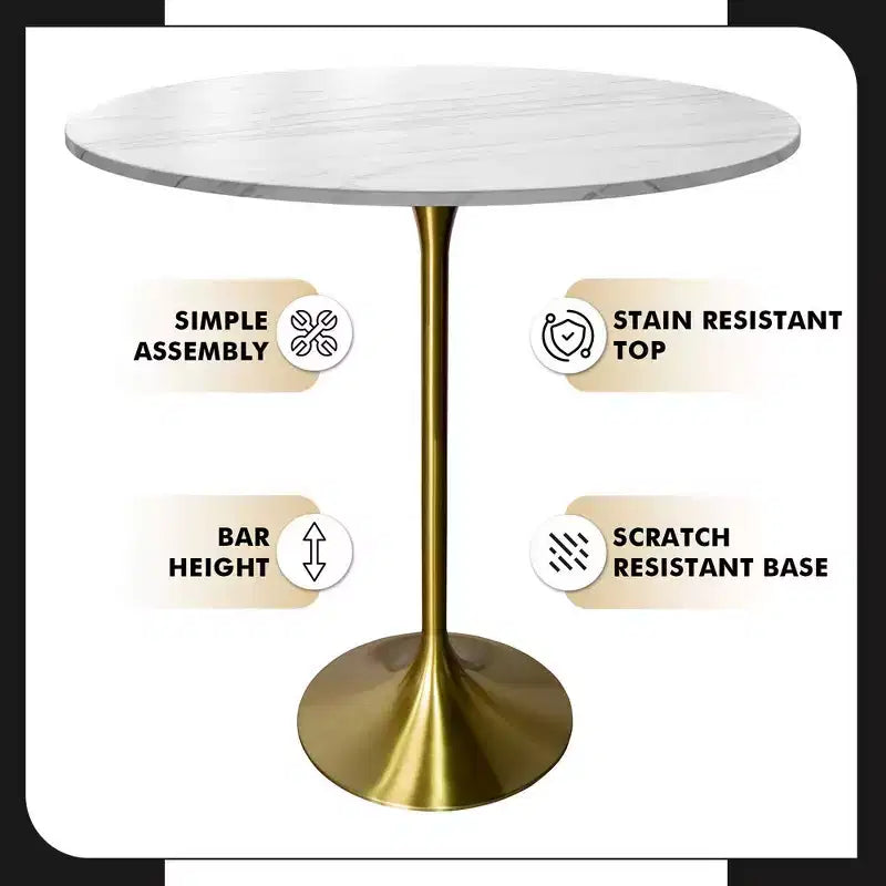 36" Round Bar-Height Dining Table with Sintered Stone Top and Pedestal Base