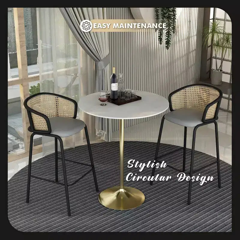 36" Round Bar-Height Dining Table with Sintered Stone Top and Pedestal Base