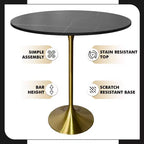 36" Round Bar-Height Dining Table with Sintered Stone Top and Pedestal Base