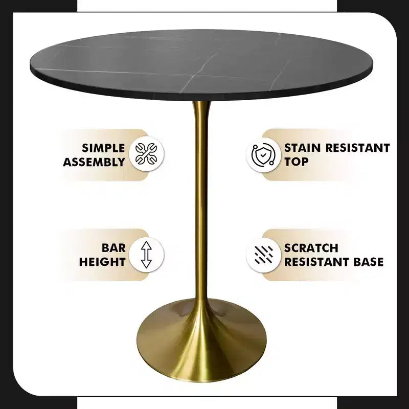 36" Round Bar-Height Dining Table with Sintered Stone Top and Pedestal Base