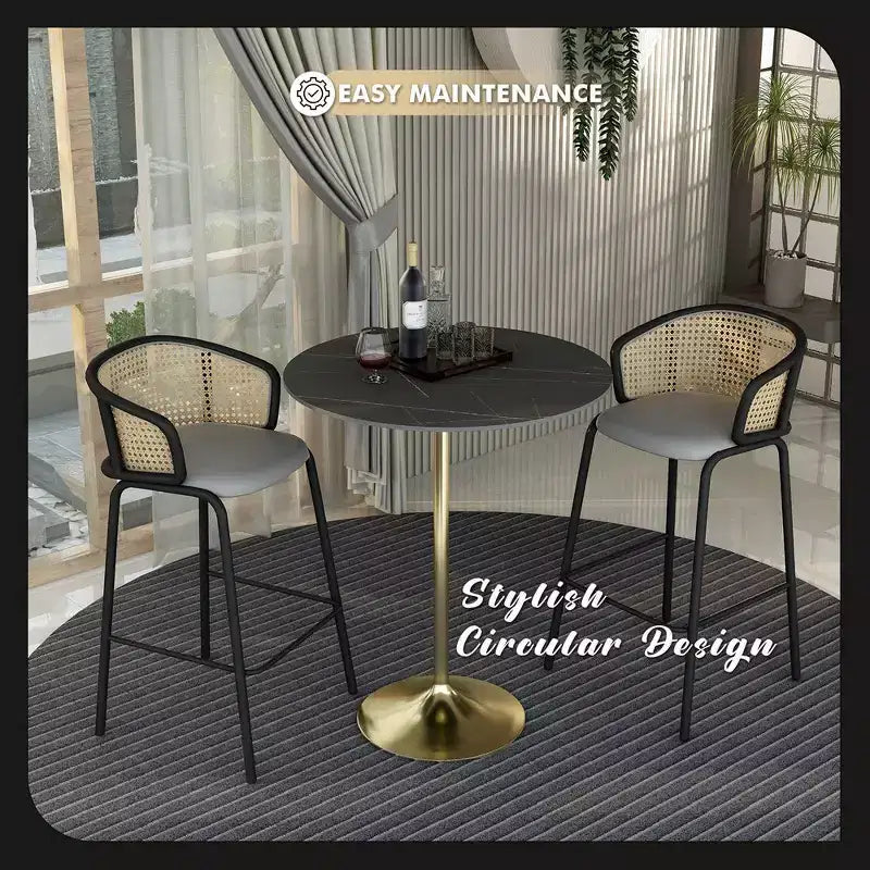 36" Round Bar-Height Dining Table with Sintered Stone Top and Pedestal Base