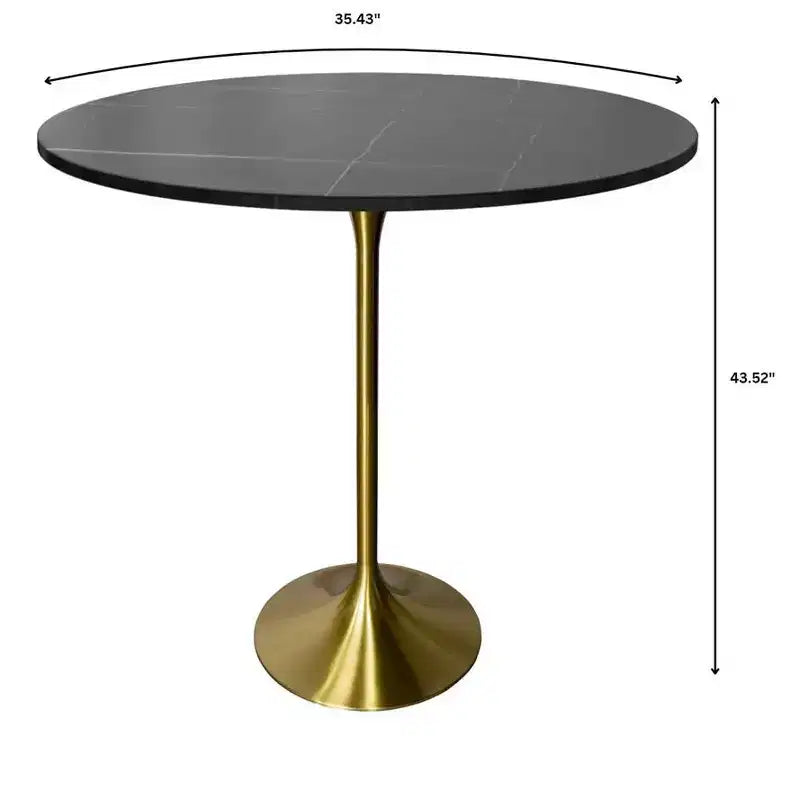 36" Round Bar-Height Dining Table with Sintered Stone Top and Pedestal Base
