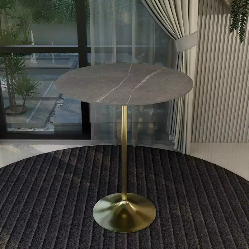 36" Round Bar-Height Dining Table with Sintered Stone Top and Pedestal Base