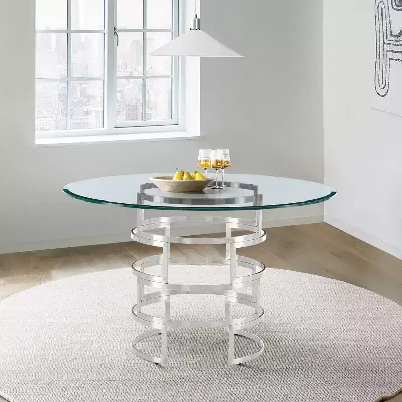 Round Glass Dining Table with Metal Base