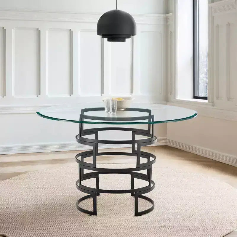 Round Glass Dining Table with Metal Base