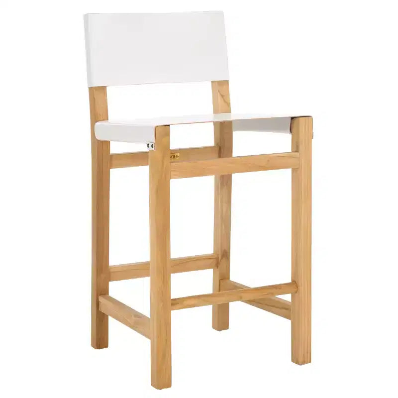 Teak & Leather Counter Stool with Low Back