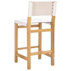 Teak & Leather Counter Stool with Low Back