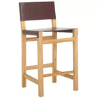Teak & Leather Counter Stool with Low Back
