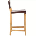 Teak & Leather Counter Stool with Low Back