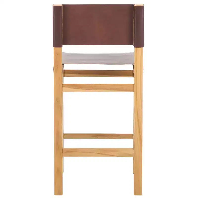 Teak & Leather Counter Stool with Low Back