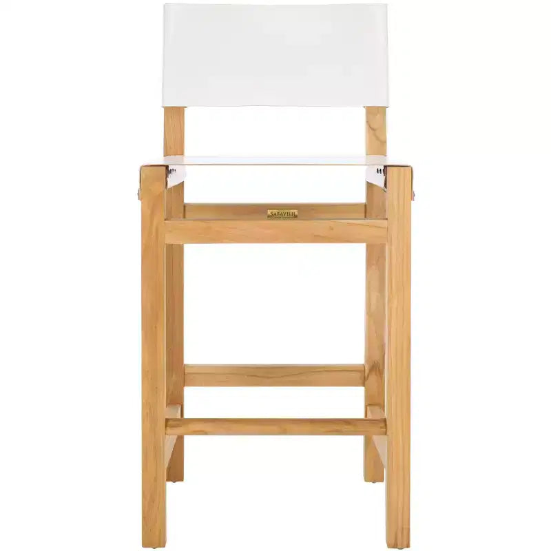 Teak & Leather Counter Stool with Low Back