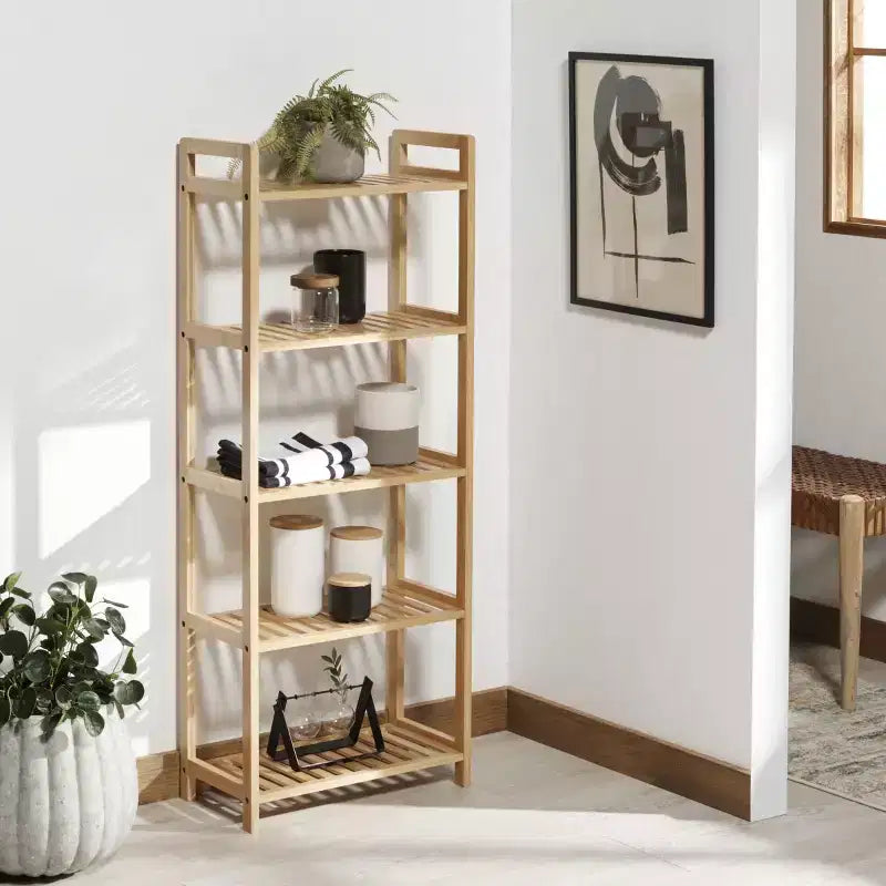 5-Tier Bamboo Ladder Shelf - Natural